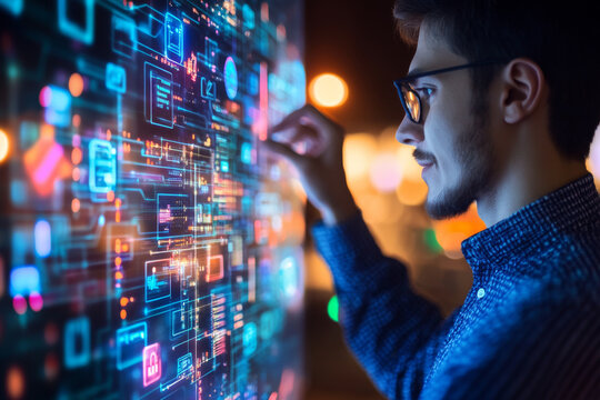 A consultant presenting digital transformation trends in the retail sector, focusing on e-commerce, data analytics, and personalization.