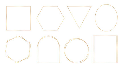 Simple abstract golden frames. Gold borders for wedding invitation elements, card decoration. Vector illustration