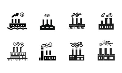 Factory Flat Icon Set Isolated On White Background