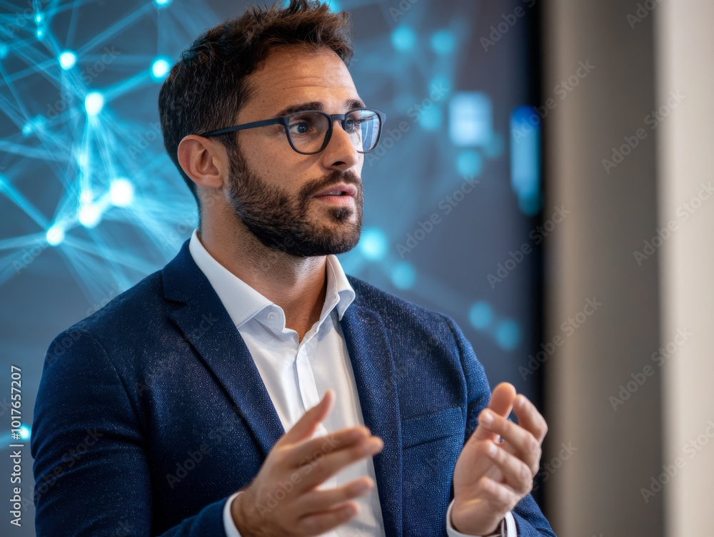 Wall mural a presentation on the role of ai in cybersecurity, explaining how machine learning helps to identify