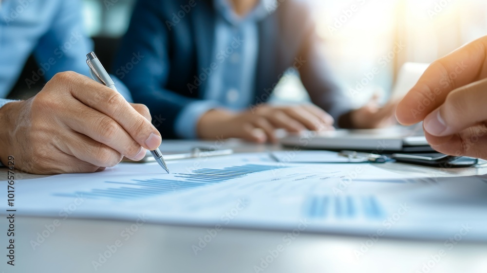 Aufkleber Business team collaborating on financial analysis with charts and graphs in a modern office setting