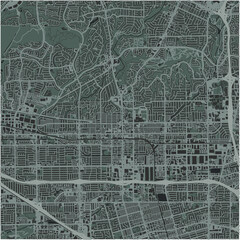 Map of Fullerton in California in a smooth dark style. Contains layered vector with roads water, parks, etc.