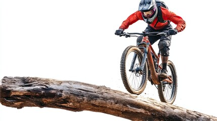 Mountain Biker Jumps Over a Fallen Log