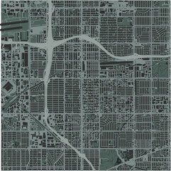 Map of Hawthorne in California in a smooth dark style. Contains layered vector with roads water, parks, etc.