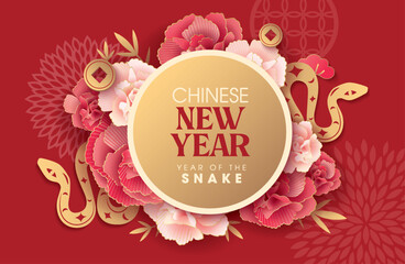 Set of Chinese new year 2025 year of the Snake poster with zodiac sign. Concept for traditional holiday card, banner, poster, decor element.