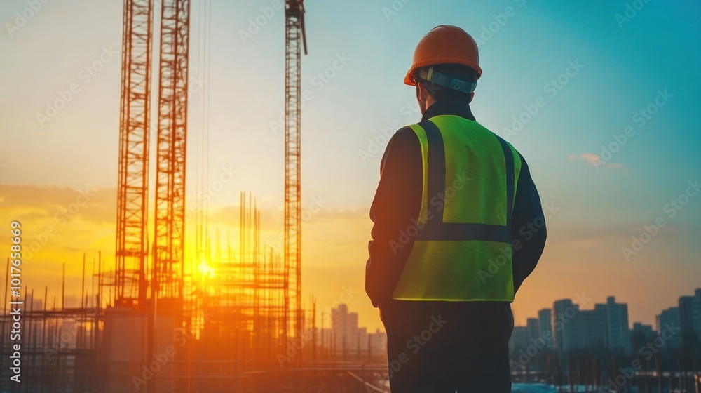 Poster construction worker specializing in structural frameworks, involved in the building and installation
