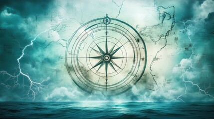 Fototapeta premium Vintage Compass Over Stormy Sea Background