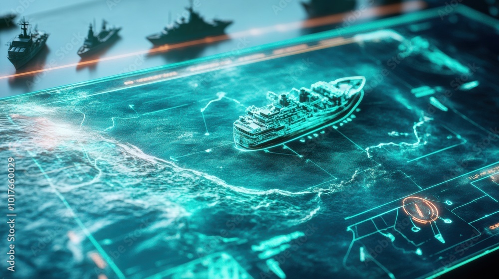 Poster digital maritime navigation concept with ship display