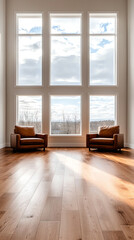 Fototapeta premium A countrystyle house with a large, open family room that has a fireplace and comfy seating