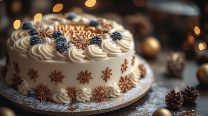 Fototapeta premium New Year's Cake with Snowflakes