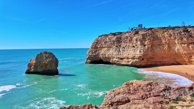 Portuguese coast in Benagil, Algarve, Portugal. Praia do Carvalho. Percurso dos Sete Vales Suspensos. Seven Hangging Valleys Trail.