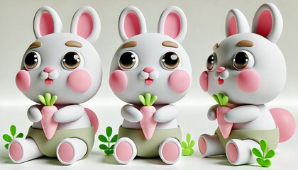 Fototapeta premium Cute Cartoon Bunny Rabbit Holding Carrot 3D Render