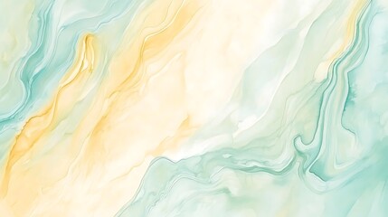 Abstract Watercolor with Green and Yellow Swirls