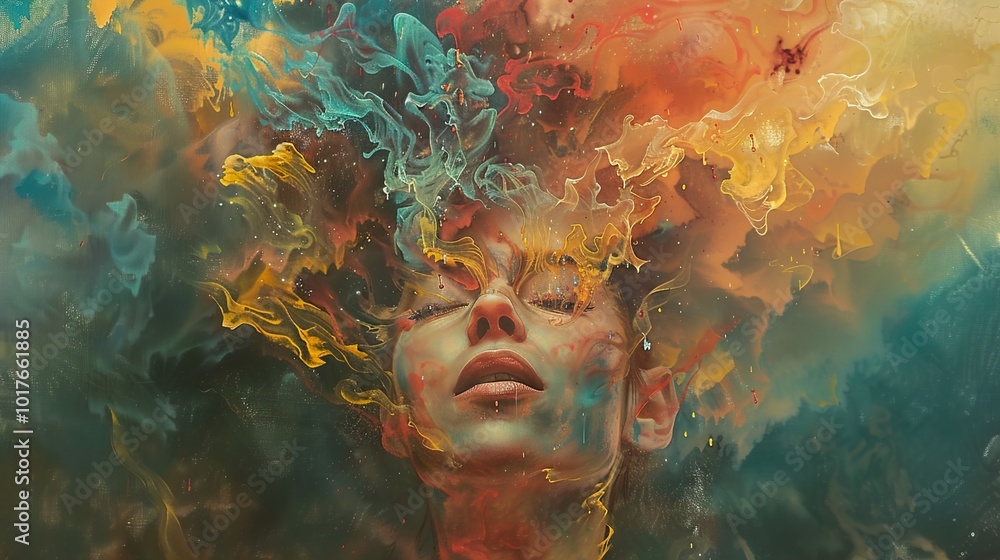 Poster Abstract Portrait: Woman Immersed in Color