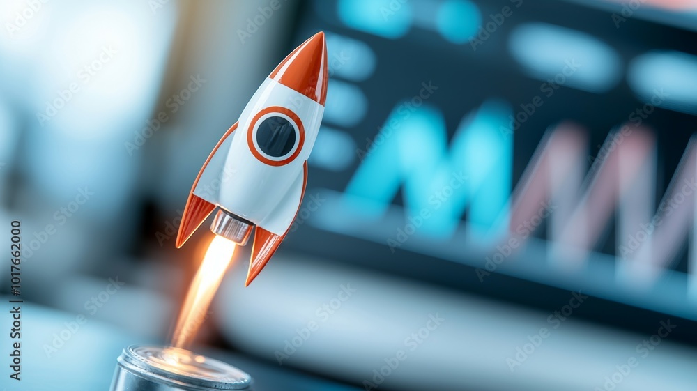 Aufkleber a small rocket launches from a canister, symbolizing innovation and progress in a modern, tech-drive