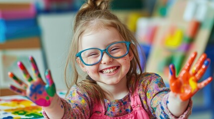 Joyful Child with Covered in Paint. Celebrating Creativity and Inclusive