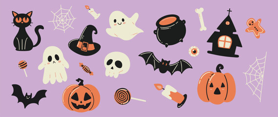 Spooky Halloween Cartoon Stickers Vector Bundle