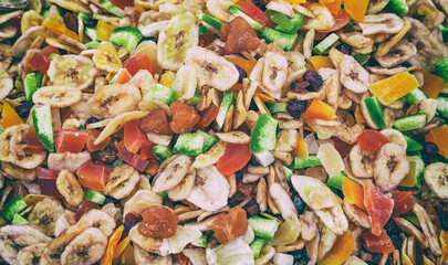 Mix background dried fruit and nuts at the market	