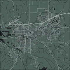 Map of Livermore in California in a smooth dark style. Contains layered vector with roads water, parks, etc.