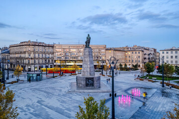 The city of Łódź - view of Freedom Square. Lodz, Poland.