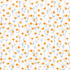 Romantic orange flower texture print design. cute flowers and ecru background