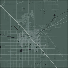 Map of Madera in California in a smooth dark style. Contains layered vector with roads water, parks, etc.