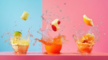 Falling food against colored background Low competition but visually striking for unique, colorful, and themed food photography, especially in artistic and product display contexts.