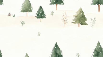 Obraz premium Minimalist watercolor Christmas trees create serene winter landscape, evoking peaceful holiday spirit. gentle snowfall adds touch of magic to this tranquil scene