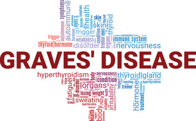 Graves' Disease word cloud conceptual design isolated on white background.