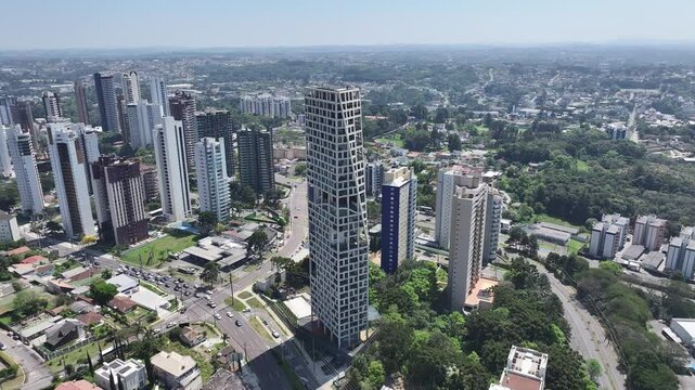 Curitiba Skyline At Curitiba In Parana Brazil. Highrise Building Scenery. Downtown City. Cityscape Background. Curitiba Skyline At Curitiba In Parana Brazil. Touristic Neighborhood. Parana Brazil. 