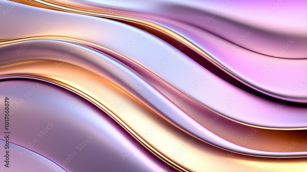 Poster abstract flowing waves in shades of lavender and gold create a dynamic and serene visual experience
