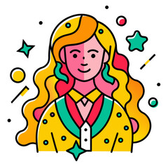 long hair woman vector groovy style illustration 