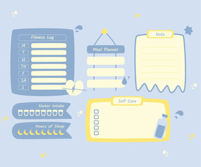 Vibrant doodle-filled planner template for health-themed journaling, sticker creation, and scrapbooks.