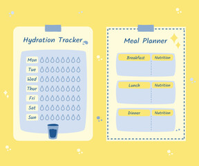 Healthy lifestyle-themed planner with doodles, great for stickers, journal spreads, and scrapbook projects.