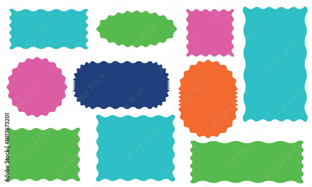 Poster color rectangle frames with wiggly borders. torn paper, jagged rectangular shape box element set wit