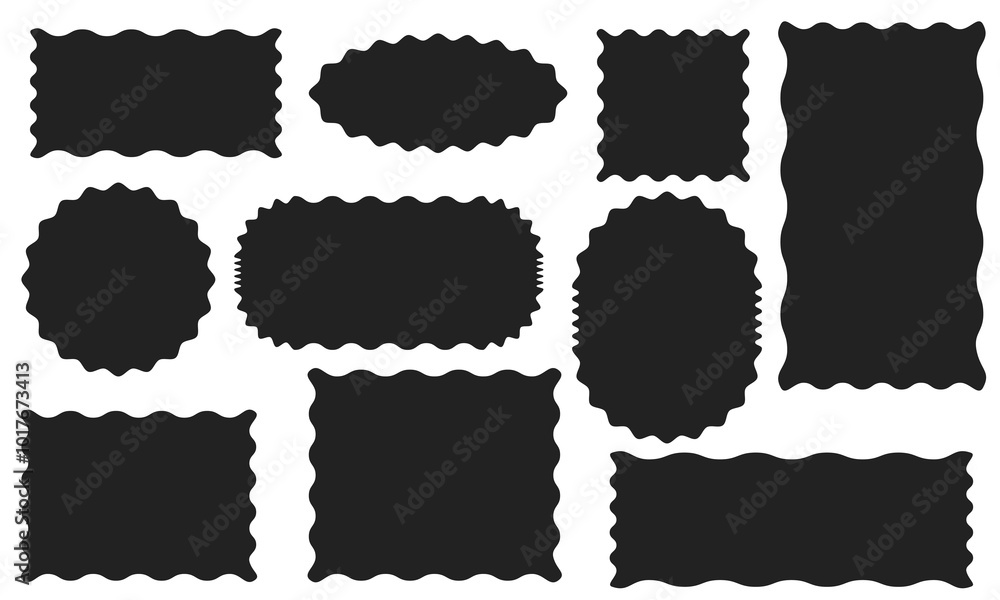 Poster color rectangle frames with wiggly borders. torn paper, jagged rectangular shape box element set wit