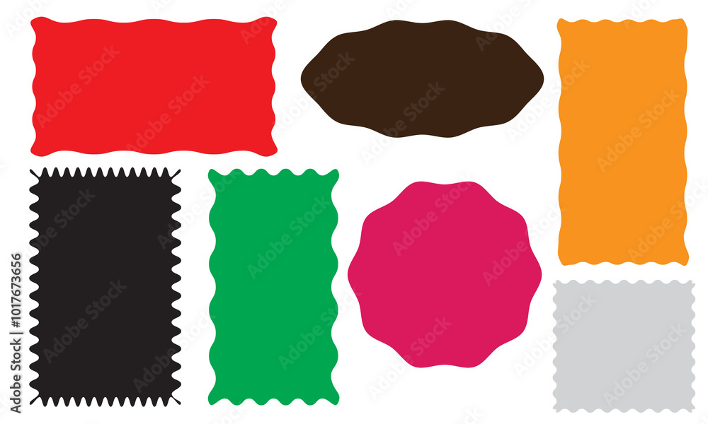 Poster color rectangle frames with wiggly borders. torn paper, jagged rectangular shape box element set wit