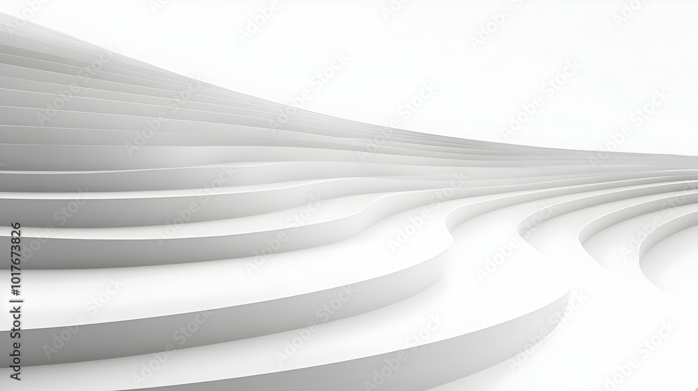 Poster abstract 3d white curved layers illustration with minimalist design and smooth lines