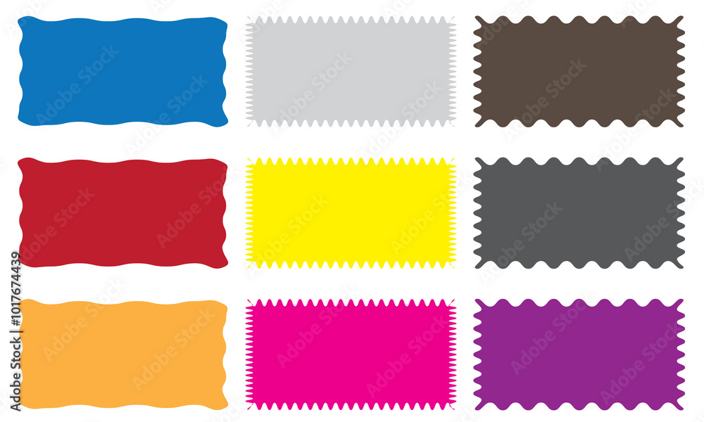 Poster color rectangle frames with wiggly borders. torn paper, jagged rectangular shape box element set wit
