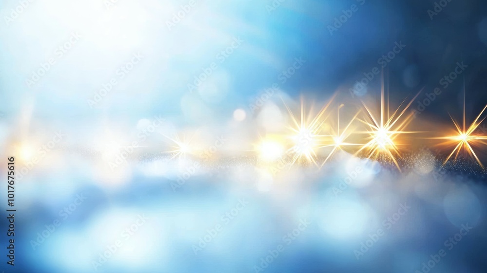 Poster bright light reflections create a mesmerizing atmosphere in a serene setting with subtle blue hues