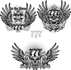 set, gothic sign with skull, grunge vintage design t shirts