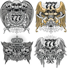 set, gothic sign with skull, grunge vintage design t shirts