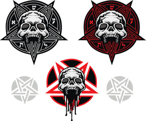 Obraz premium Gothic sign with skull and occult sign, pentagram, grunge vintage design t shirts 
