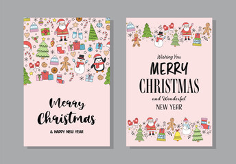 Colourful Christmas greeting cards collection with cute elements. Vector illustration