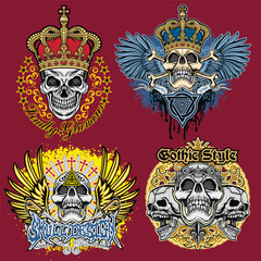 set, gothic sign with skull, grunge vintage design t shirts