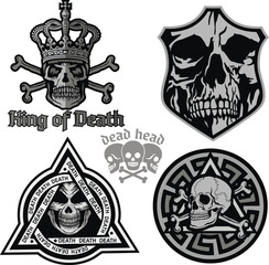 set, gothic sign with skull, grunge vintage design t shirts

