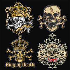 set, gothic sign with skull, grunge vintage design t shirts

