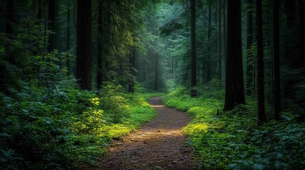 Fototapeta premium Atmospheric Forest Trail Background. Nature Photography. 