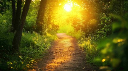 Obraz premium Atmospheric Forest Trail Background. Nature Photography. 