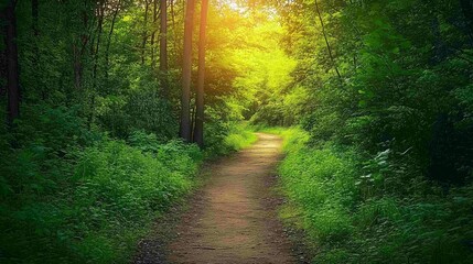 Fototapeta premium Atmospheric Forest Trail Background. Nature Photography. 